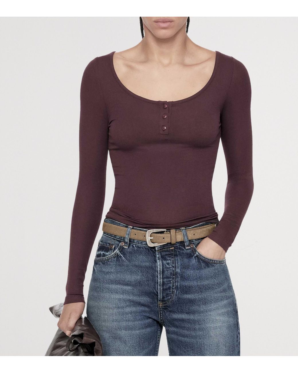 AllSaints Purple Jules Henley Long-Sleeve T-Shirt
