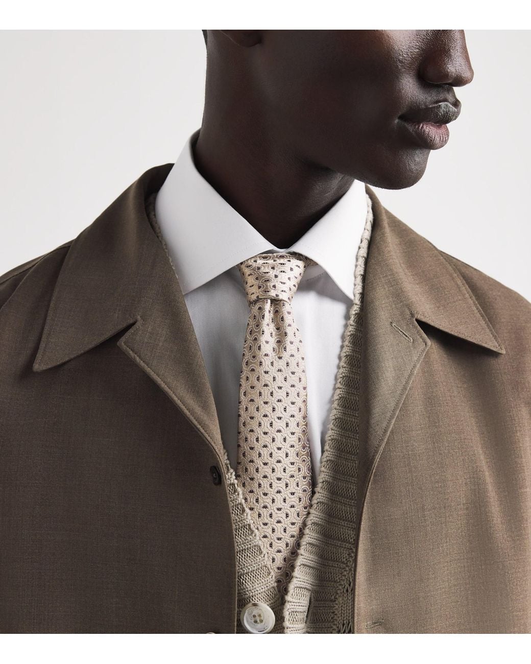 Emporio Armani White Silk Wave Jacquard Tie for men