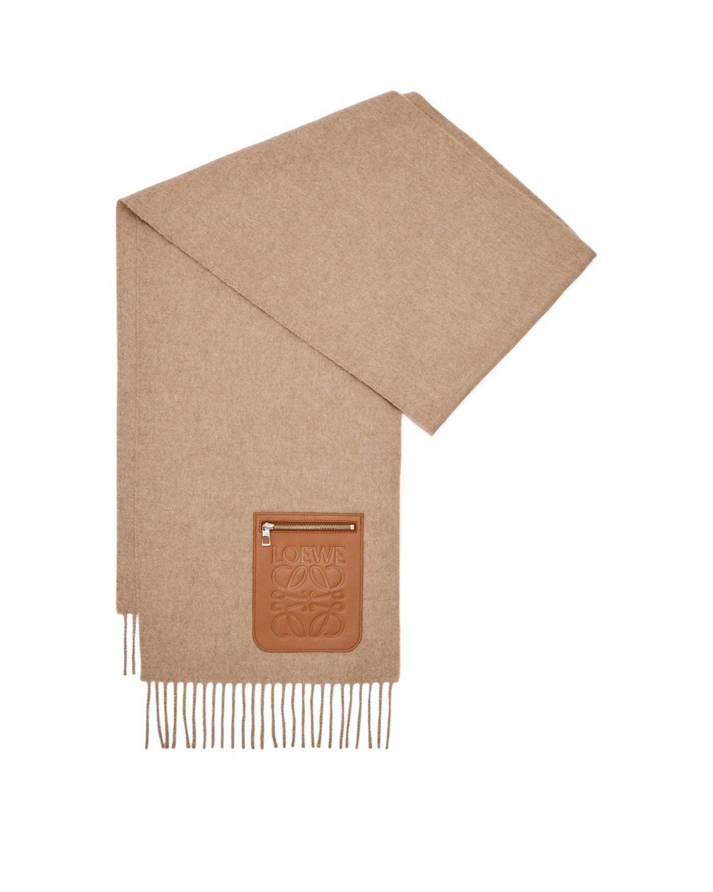 Loewe White Wool-Cashmere Pocket-Detail Scarf