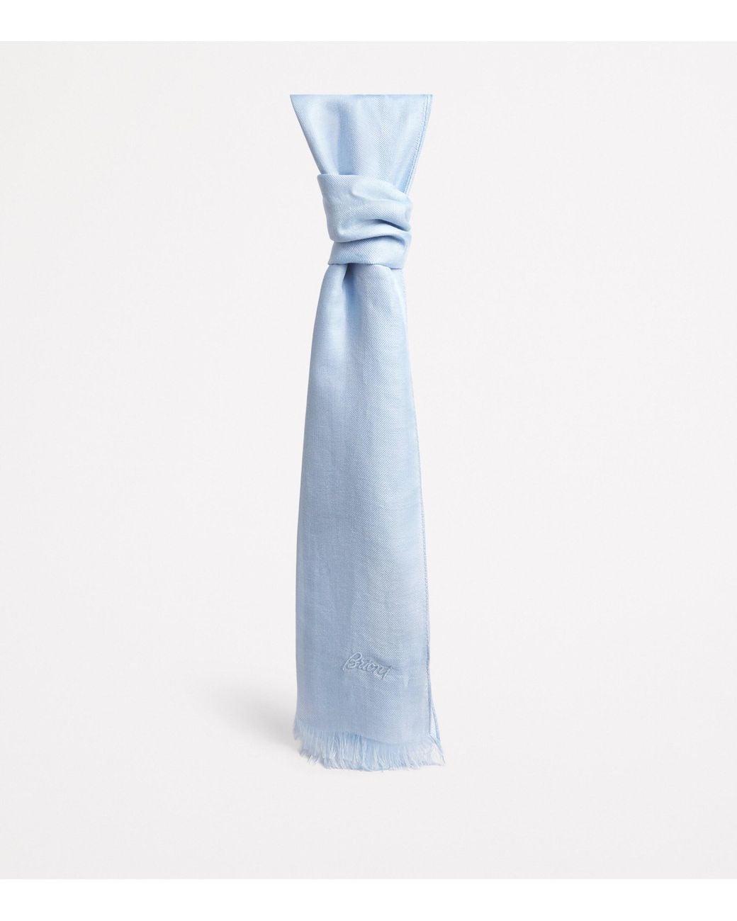 Brioni Blue Linen-Silk Logo Scarf for men