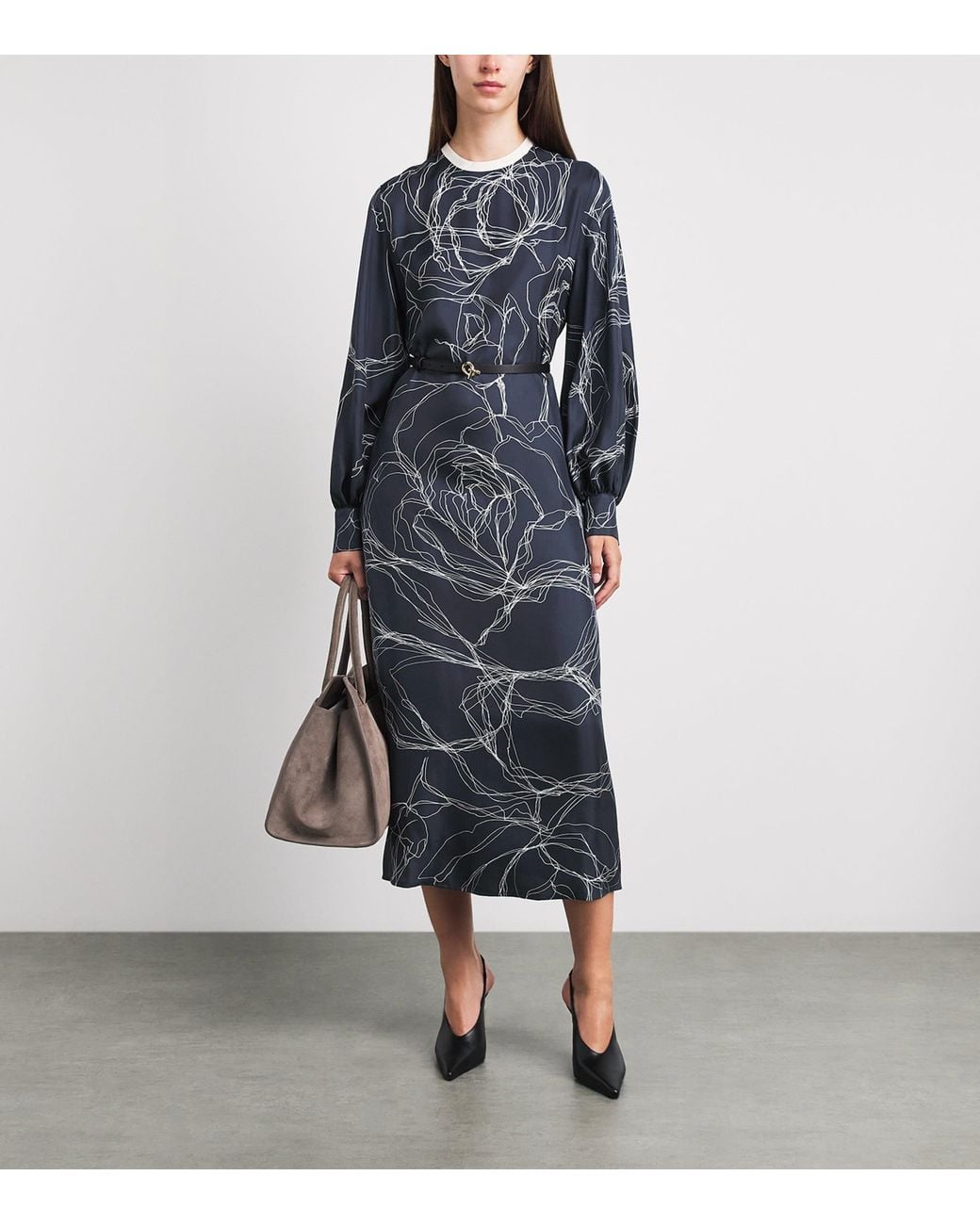 Fabiana Filippi Gray Silk Printed Midi Dress
