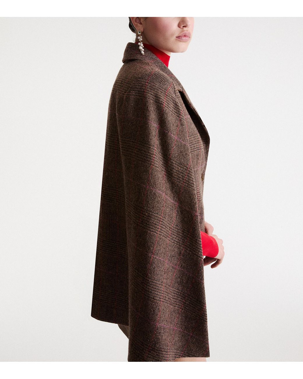 Marella Brown Wool-Blend Check Cape
