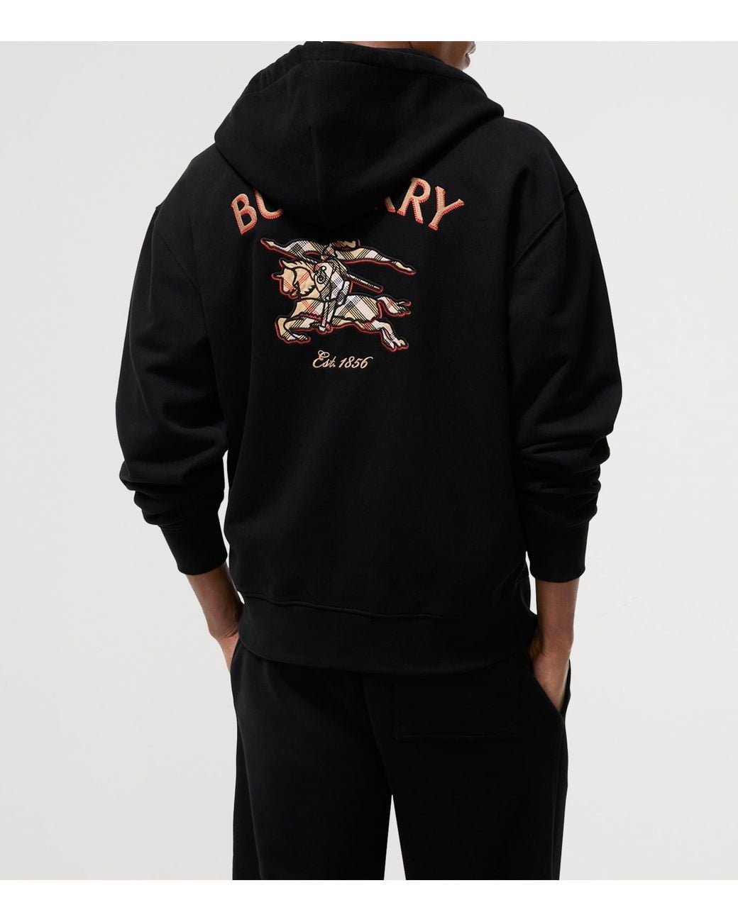 Burberry Black Cotton Ekd Zip-Up Hoodie for men