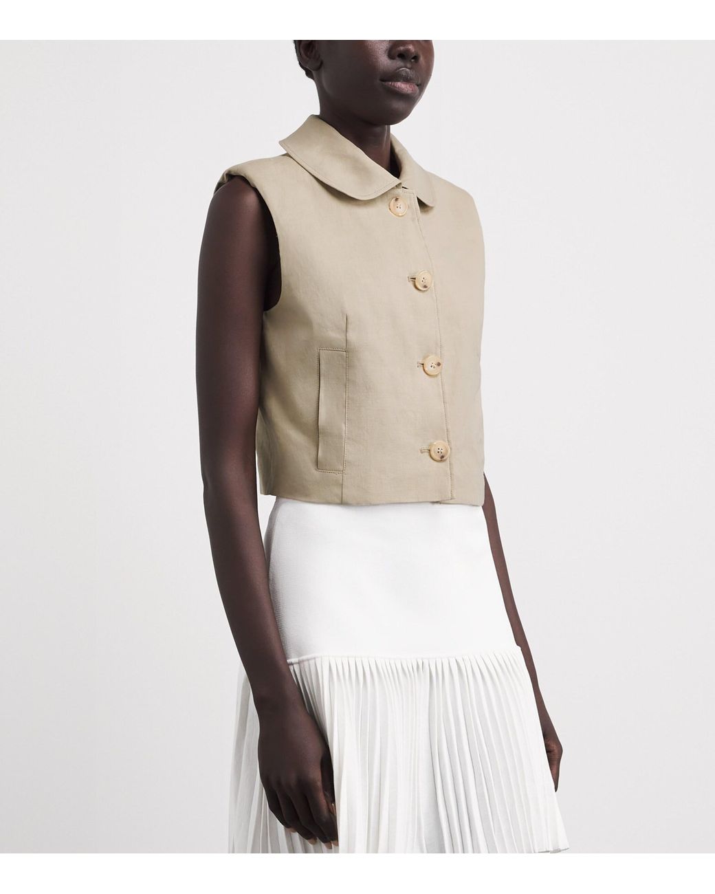 Claudie Pierlot Natural Linen-Blend Sleeveless Jacket