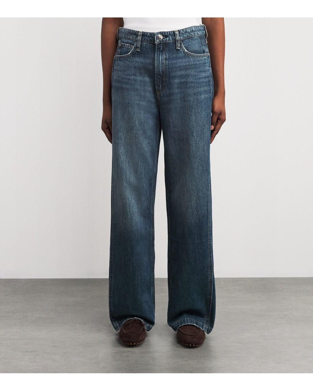 Rag & Bone Blue Logan Mid-Rise Wide-Leg Jeans