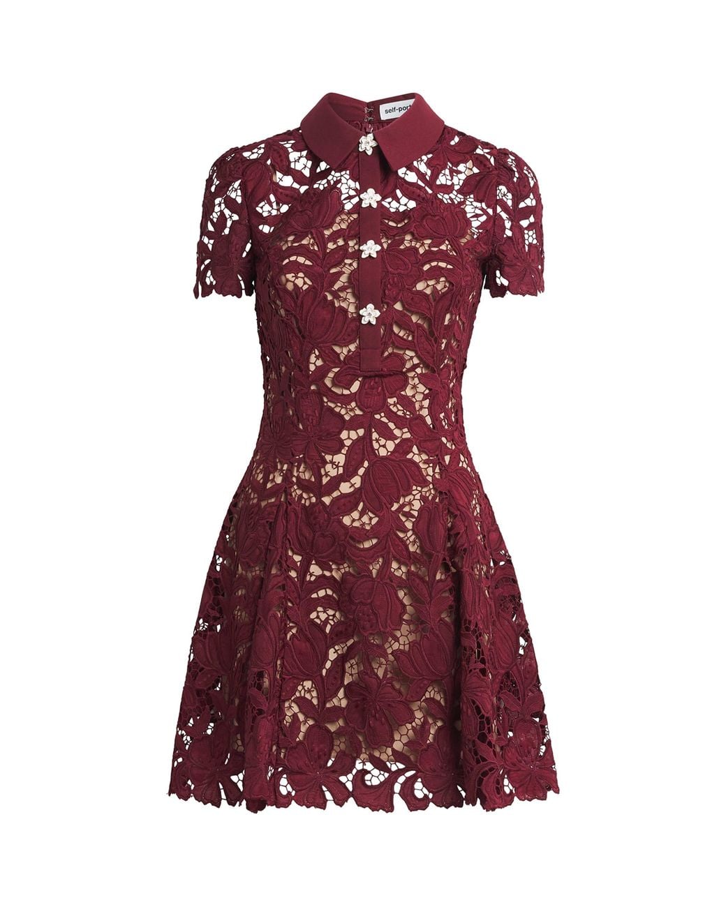 Self-Portrait Red Lace Floral Mini Dress