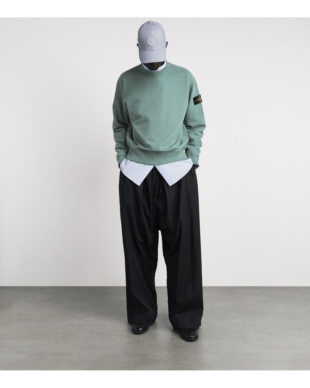 Stone Island Green Cotton Rib-Knit Compass Sweatshirt for men