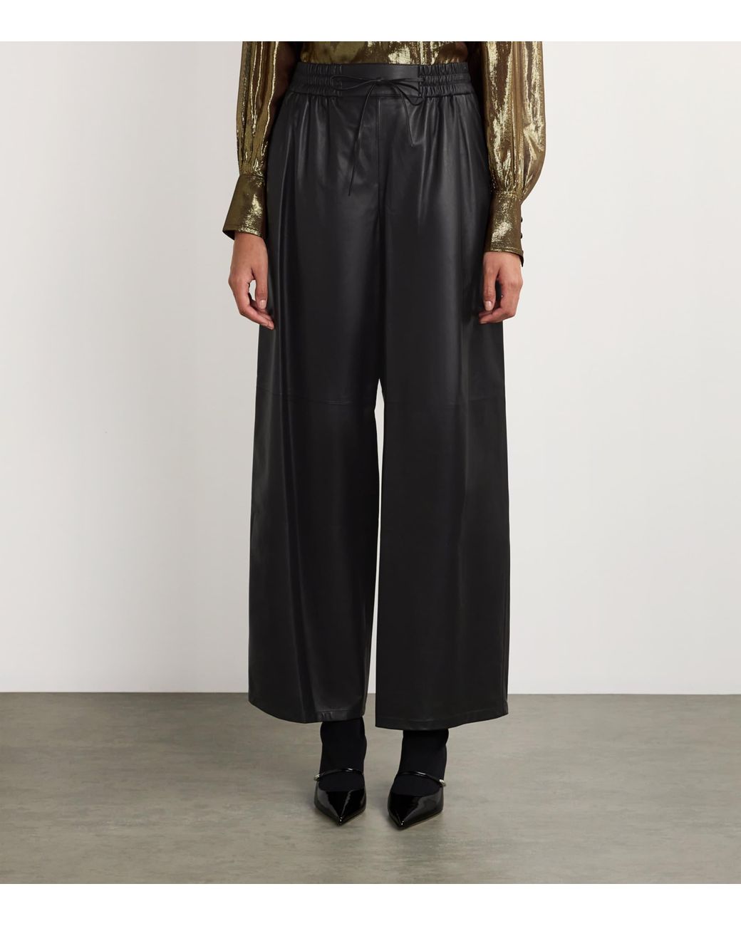 Yves Salomon Black Lambskin Wide-Leg Trousers