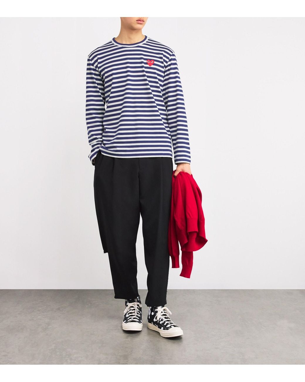 COMME DES GARÇONS PLAY Blue Heart Logo Striped T-Shirt for men