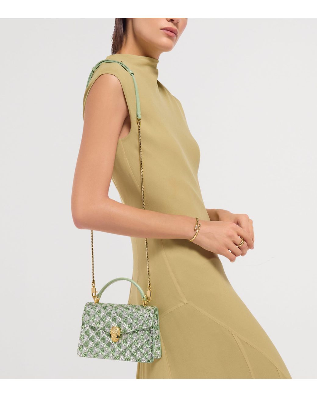 BVLGARI Green Mini Suede Serpenti Forever Top-Handle Bag