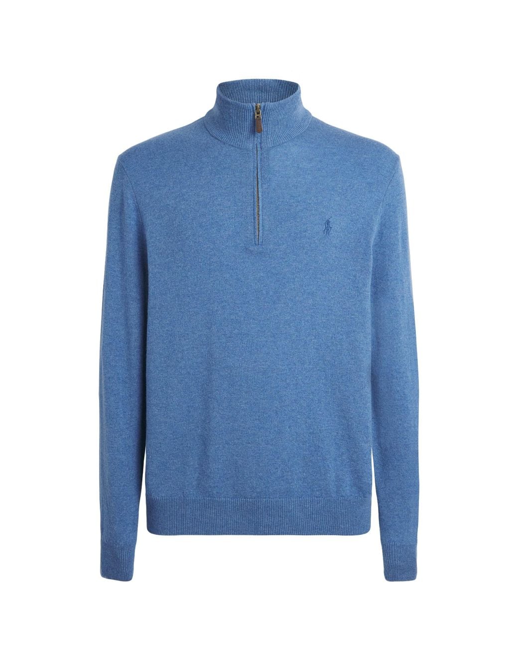 Polo Ralph Lauren Blue Wool Polo Pony Quarter-Zip Sweater for men