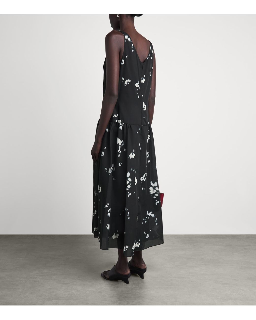 Theory Black Satin V-Neck Midi Dress