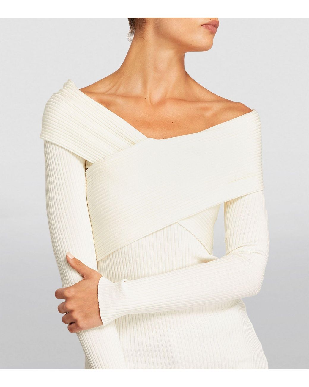 STUDIO AMELIA Ribbed Boa Top in White | Lyst UK