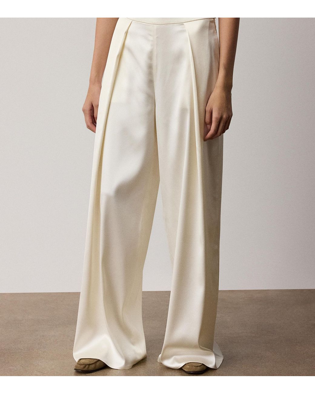 Ralph Lauren White Satin Wide-Leg Masina Trousers