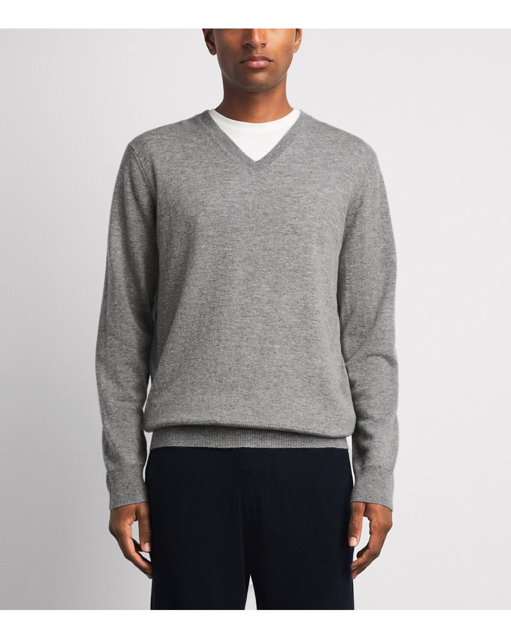Allude Gray Cashmere V-Neck Sweater for men