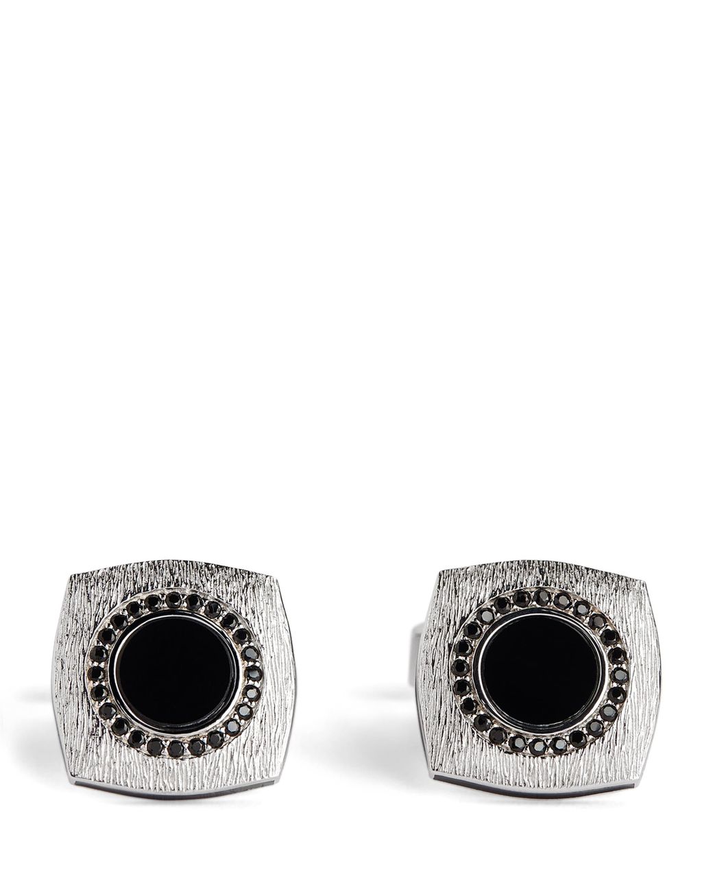 Tateossian Black Rhodium-Plated Graffiato Rounded Square Cufflinks for men