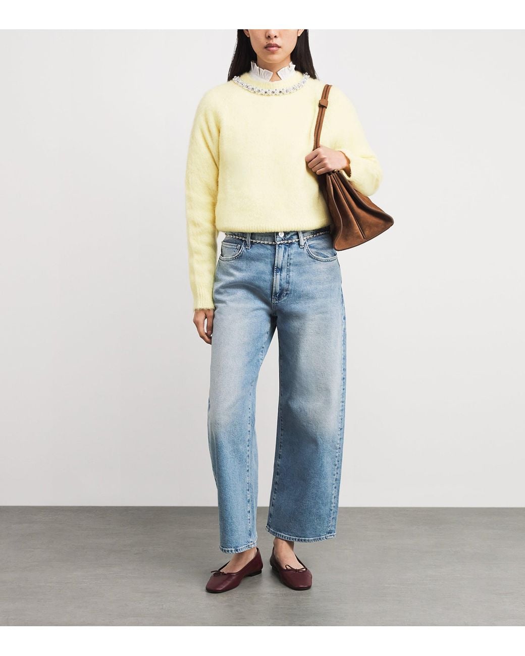 Maje Yellow Removable Jewel-Collar Sweater