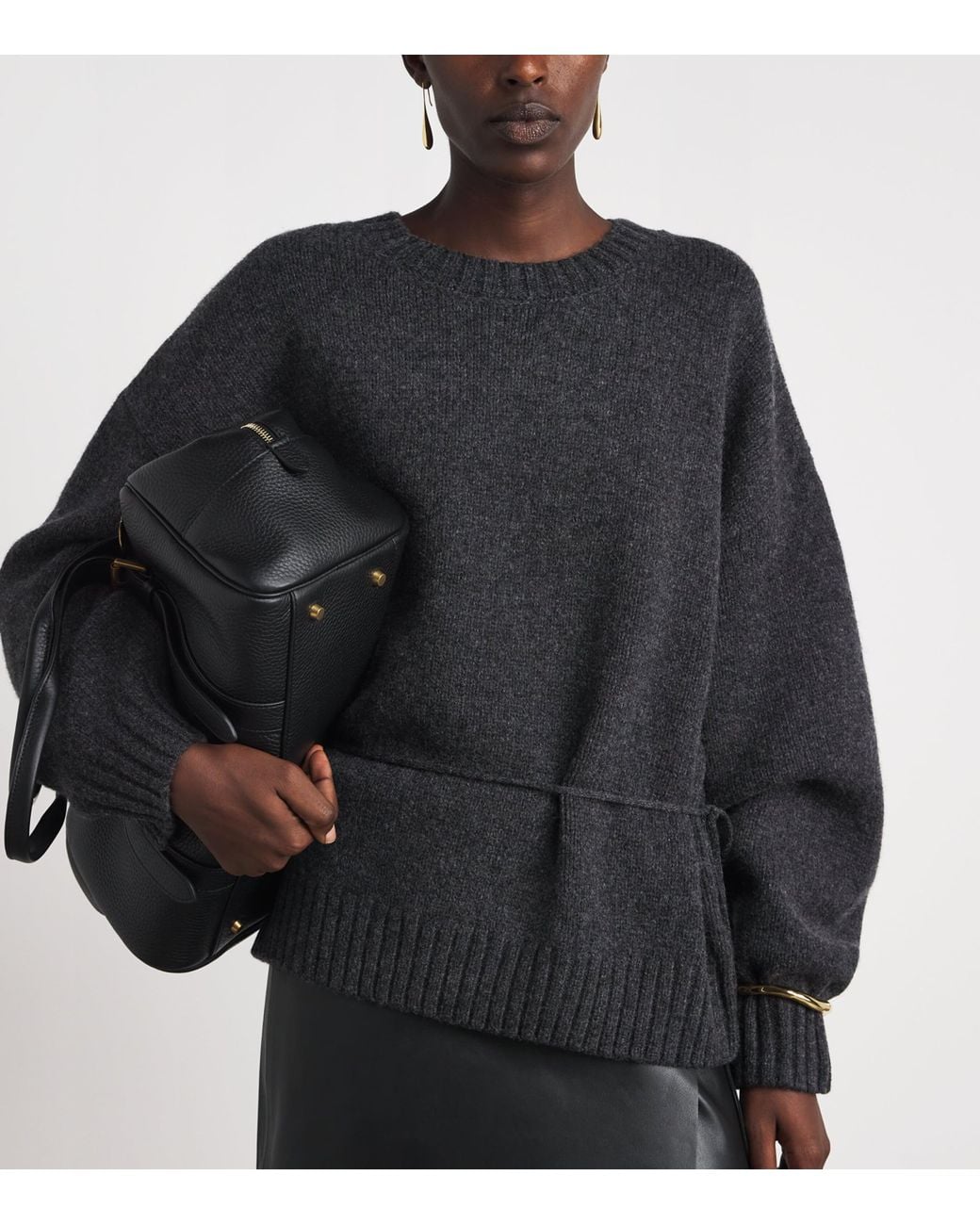 St. Agni Black Merino Wool Belted Sweater
