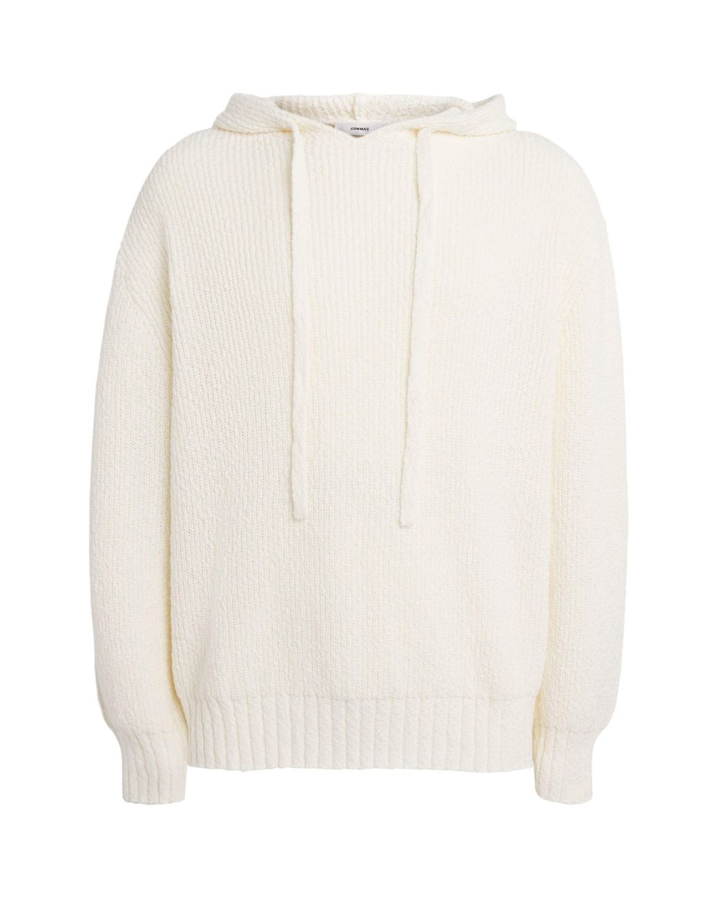 Commas White Cotton Knit Hoodie for men