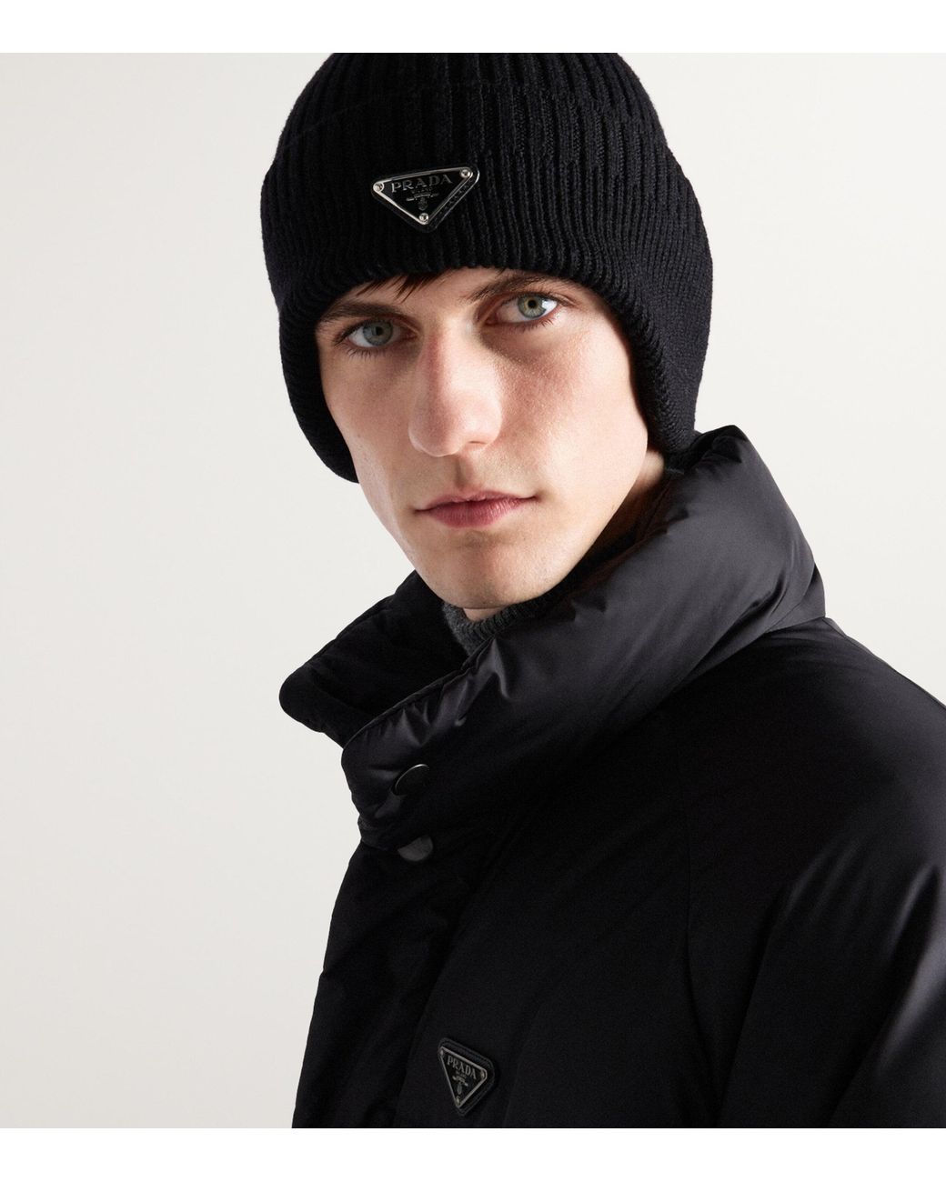 Prada Black Wool-Blend Beanie for men