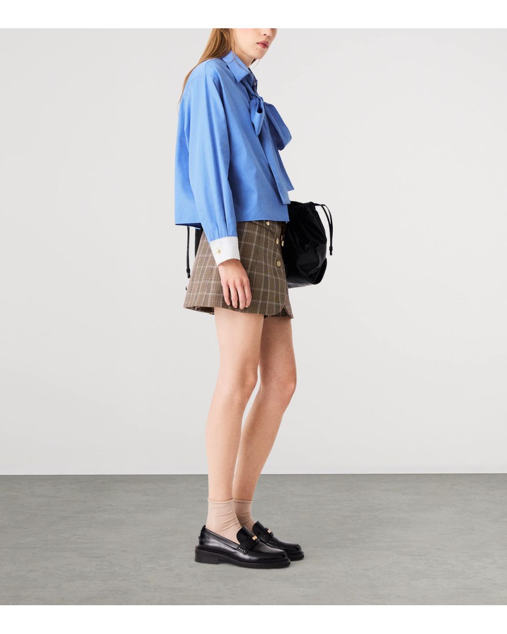 Maje Blue Cotton Pussybow Shirt