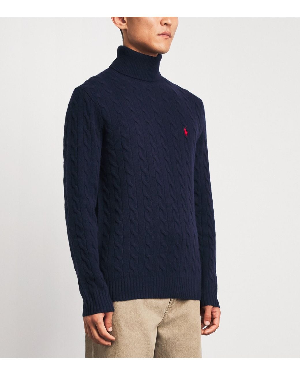 Polo Ralph Lauren Blue Wool-Cashmere Cable-Knit Rollneck Sweater for men