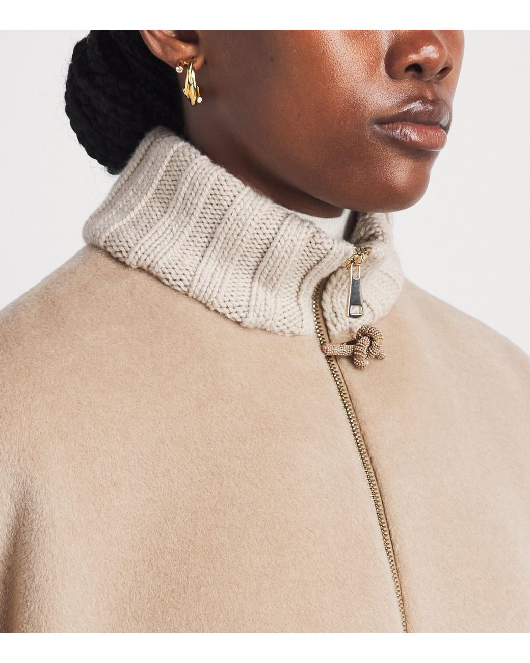 Fabiana Filippi Natural Merino Wool-Blend High-Neck Cape