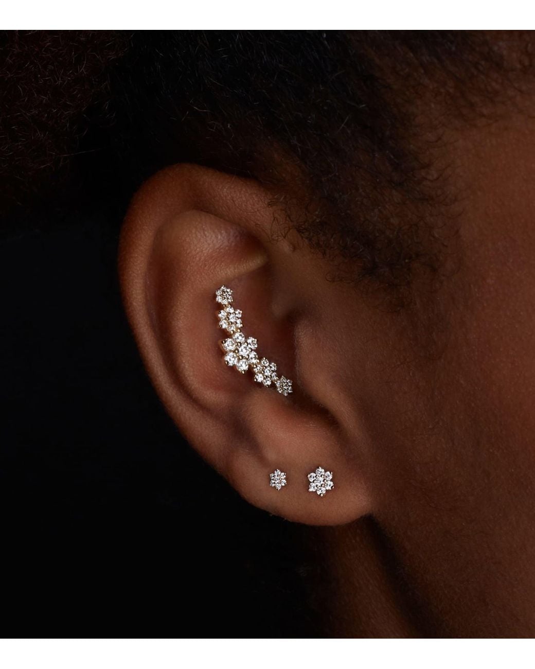 Maria Tash White Five Flower Garland Diamond Threaded Stud Earring