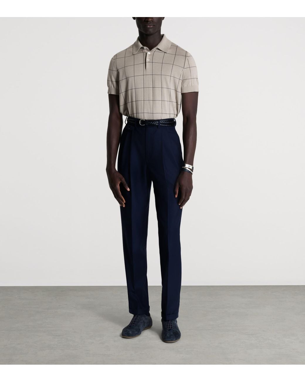 Dunhill Gray Cotton-Mulberry Silk Polo Shirt for men