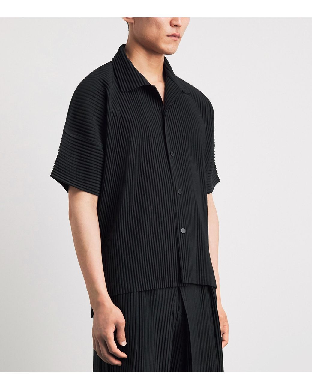 Homme Plissé Issey Miyake Black Pleated Short-Sleeve Shirt for men