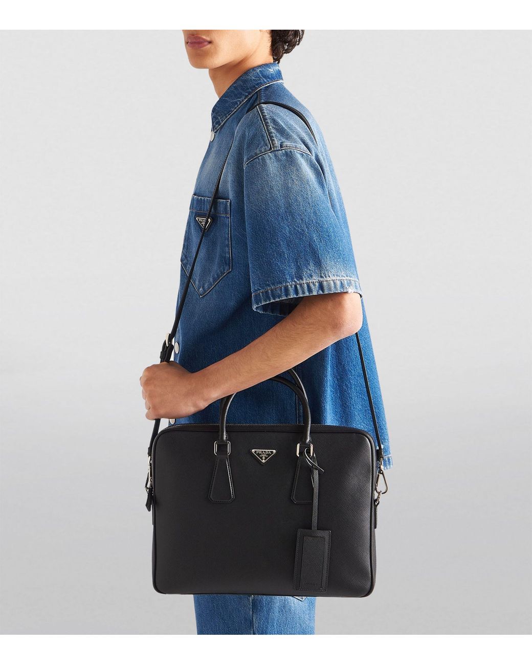 Prada Saffiano Leather Briefcase in Black for Men Lyst Canada