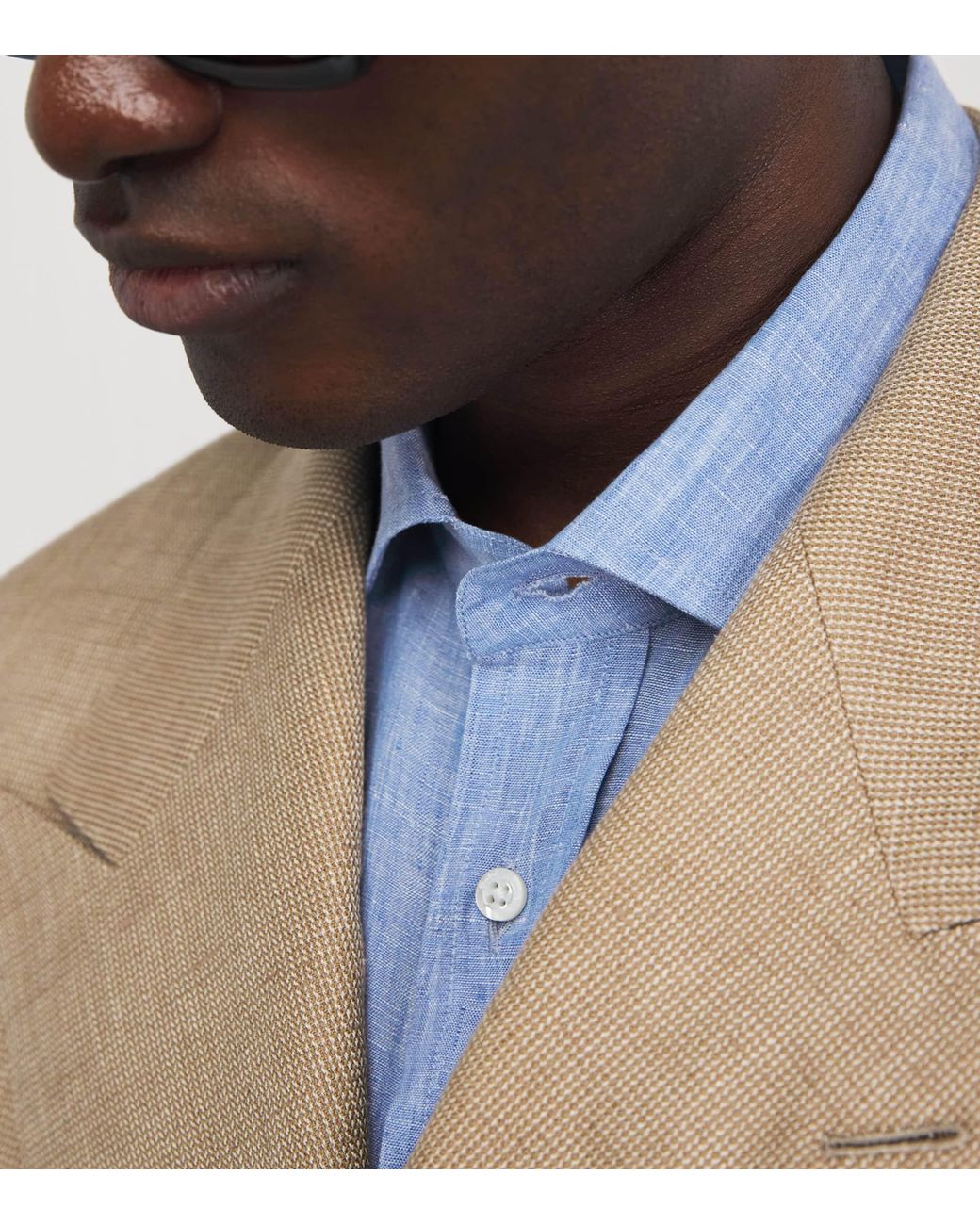 Ralph Lauren Blue Linen Chambray Shirt for men