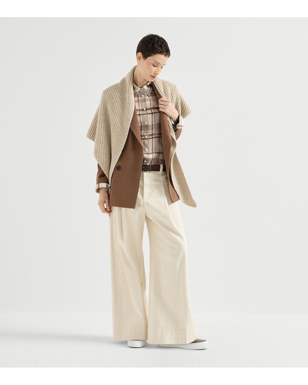 Brunello Cucinelli White Cashmere-Blend Sparkling Shawl