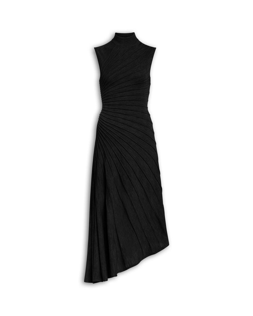 Alaïa Black Wool Asymmetric Ray Midi Dress