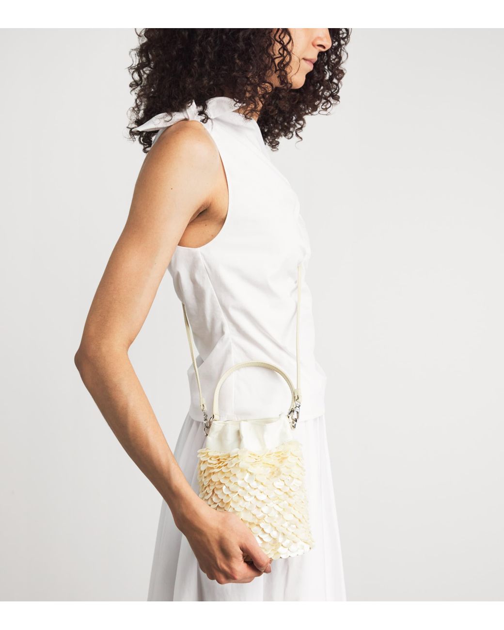 Staud White Mini Embellished Lila Bucket Bag