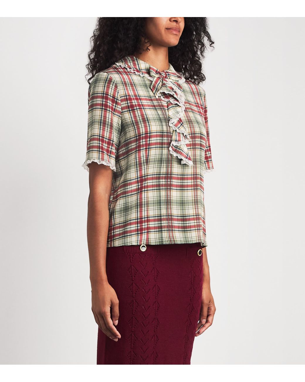 Alessandra Rich Multicolor Silk Tartan Jabot Blouse