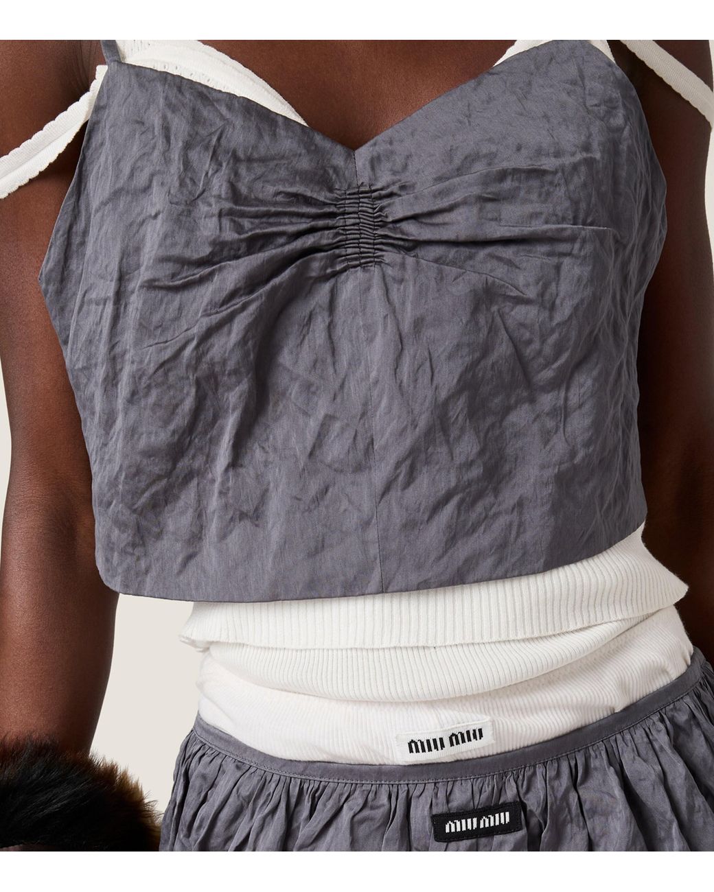 Miu Miu Gray Duchesse Gathered Top