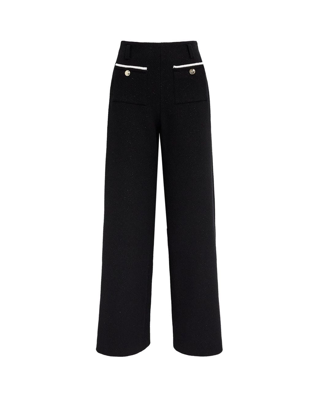 Maje Black Tweed Wide-Leg Trousers
