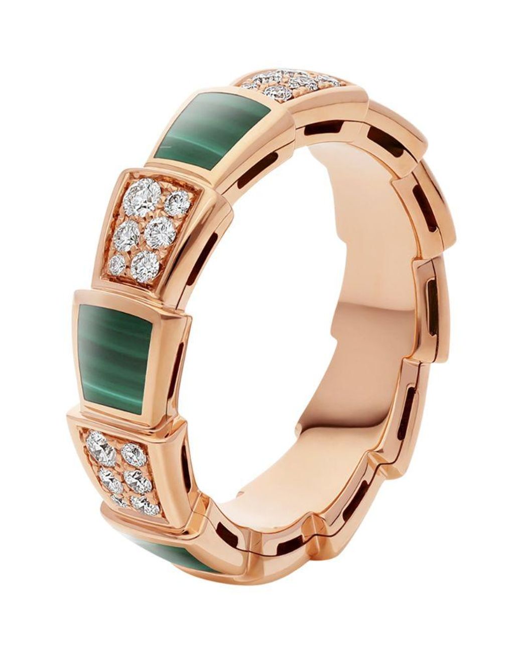 BVLGARI Rose Diamond And Malachite Serpenti Viper Ring Lyst UK