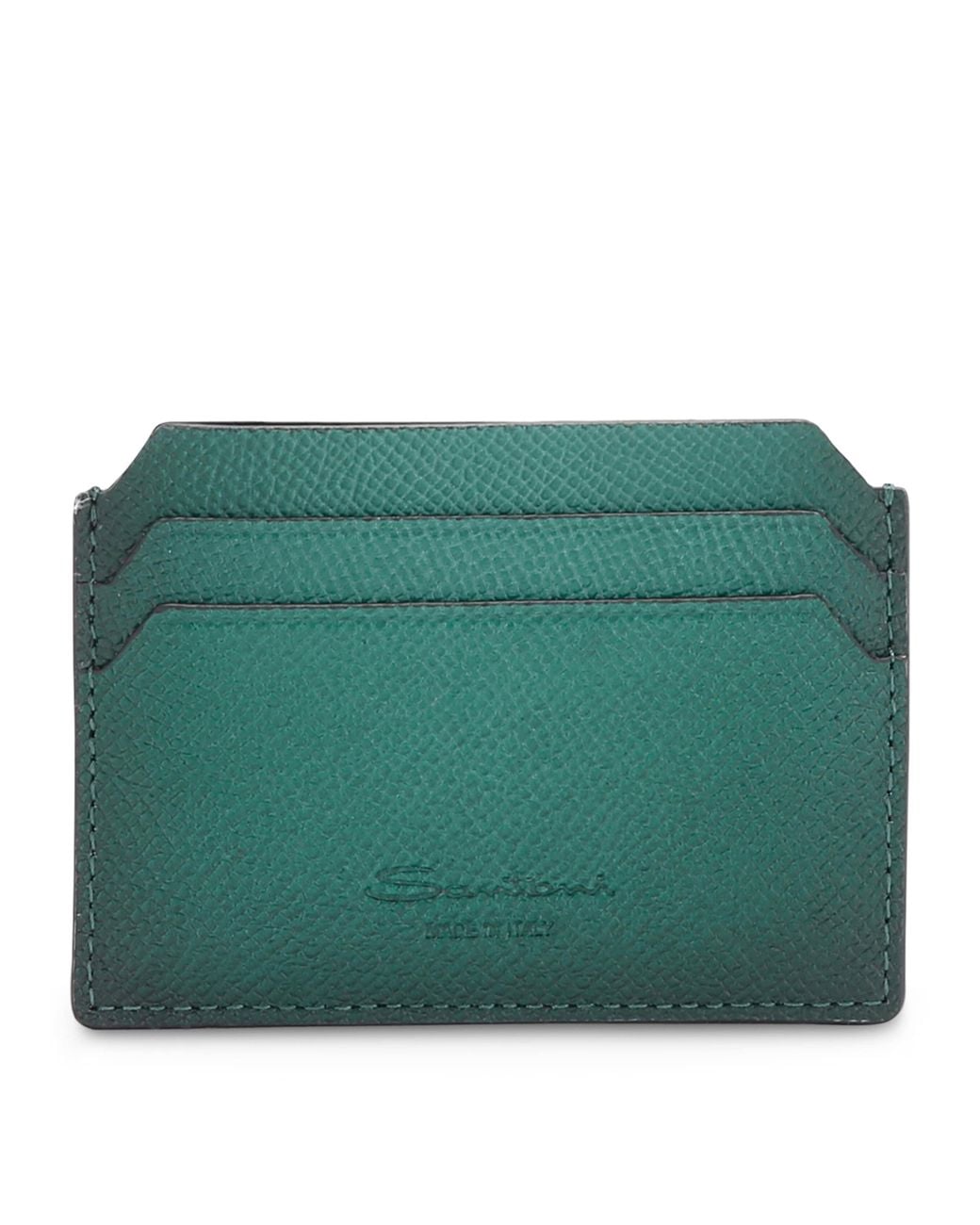 Santoni Green Leather Card Holder for men