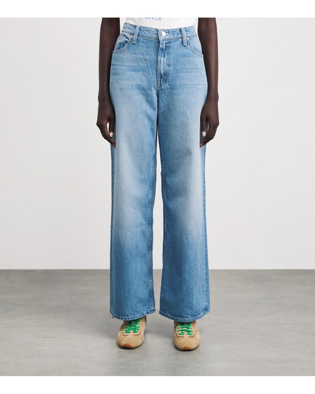 Mother Blue The Rerun Zip Sneak Wide-Leg Jeans