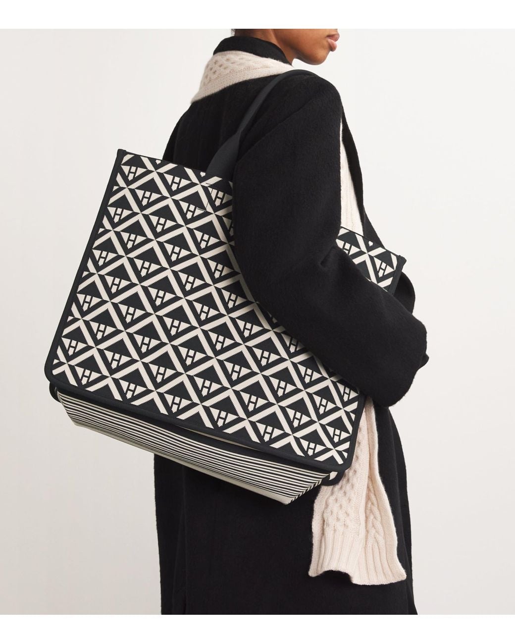 Harrods Black Large Geometric Tote Bag