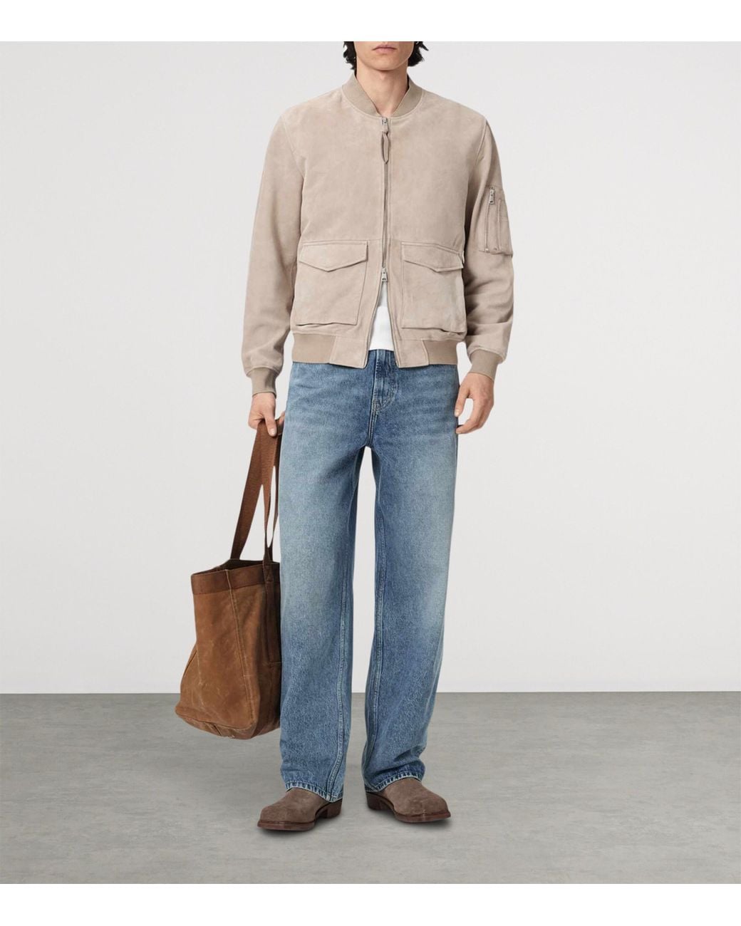 AllSaints Natural Suede Rokko Bomber Jacket