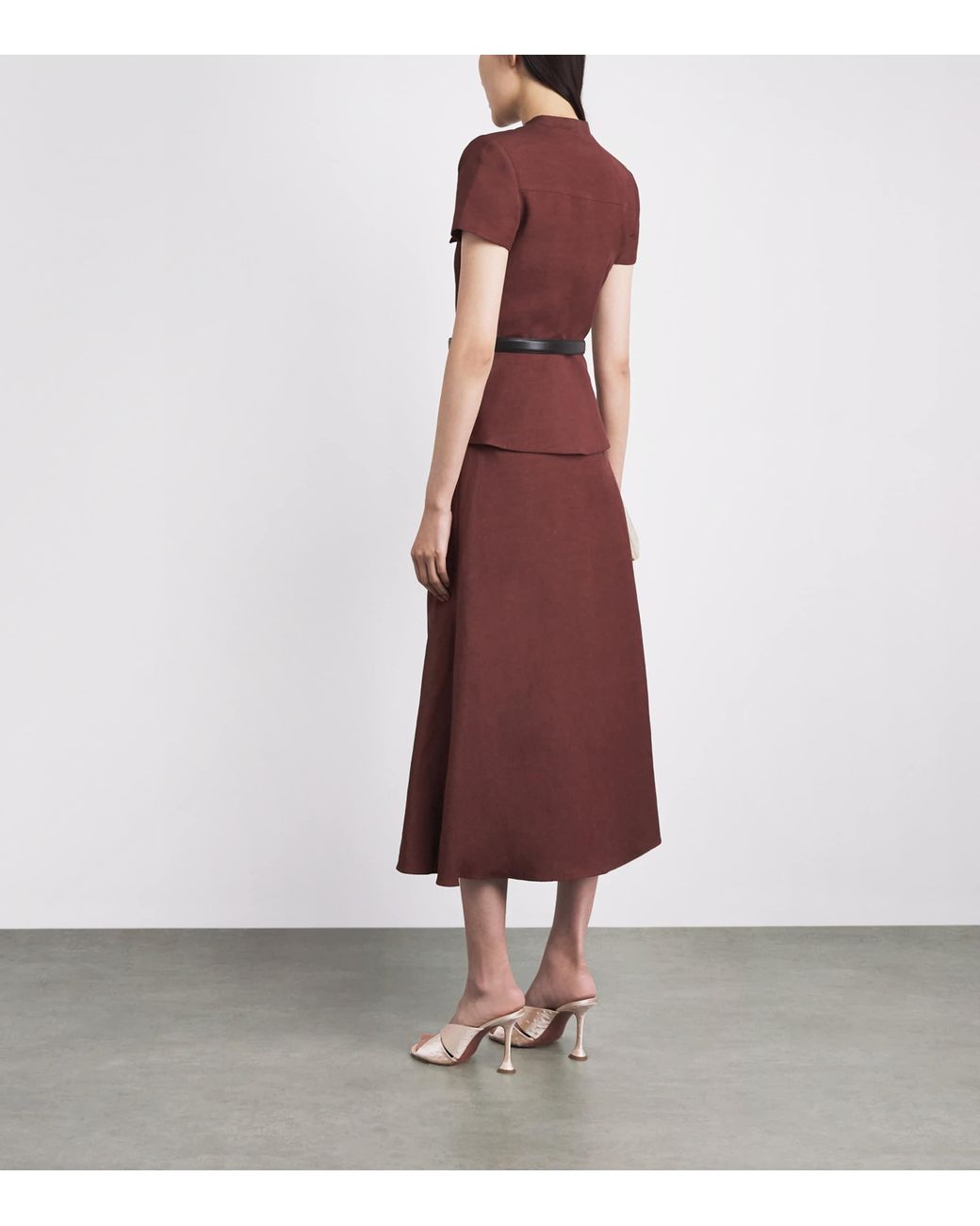 Self-Portrait Red Peplum-Waist Midi Shirt Dress