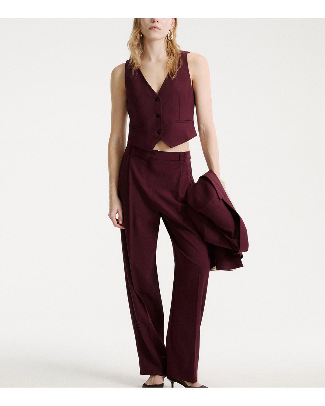 Marella Purple Virgin Wool-Blend Tailored Trousers