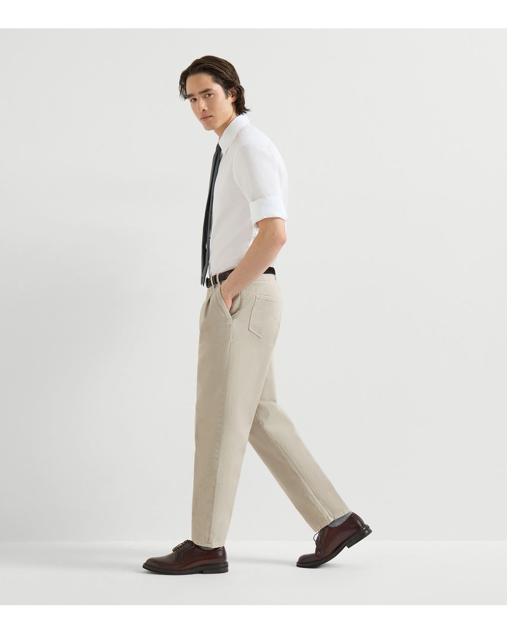 Brunello Cucinelli Natural Cotton Denim Pleated Trousers