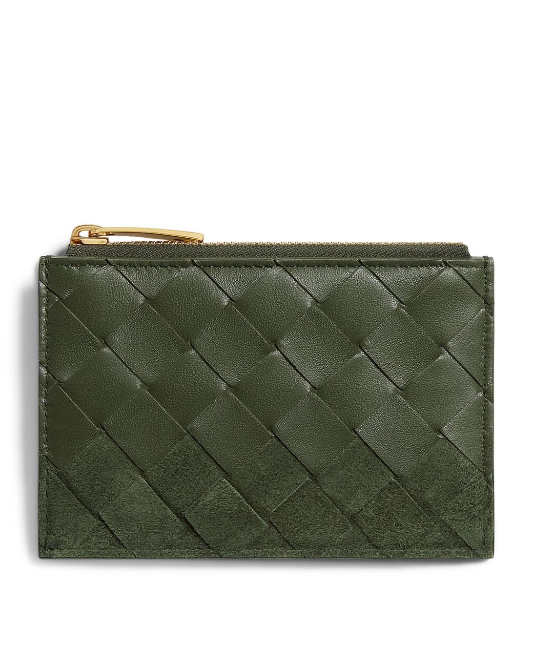 Bottega Veneta Green Leather Intrecciato Zipped Card Holder