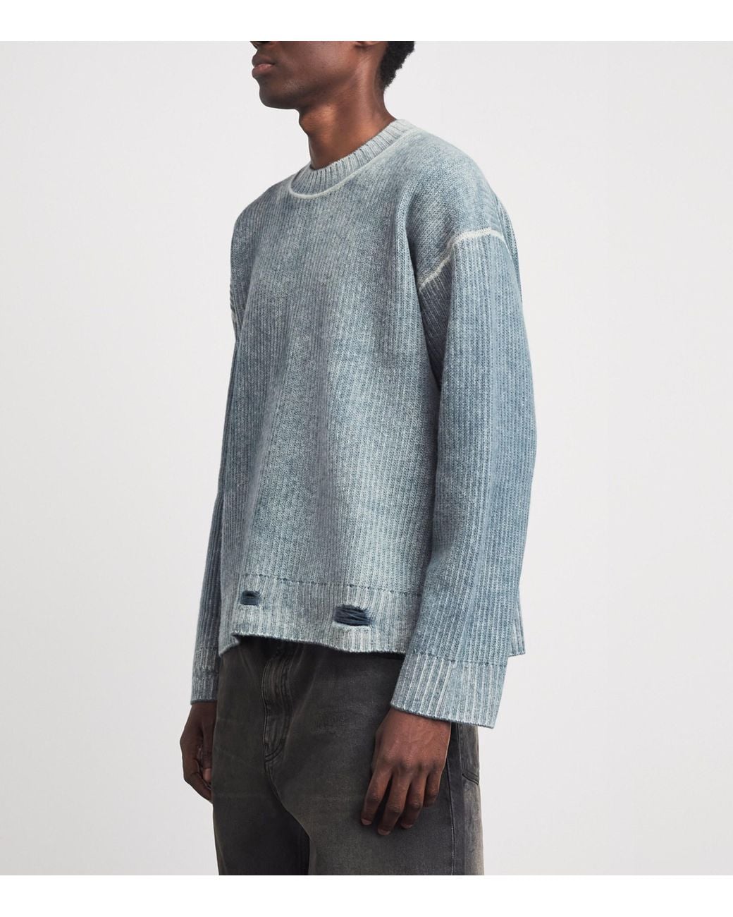 Represent Blue Wool Reversible Fade Out Sweater for men