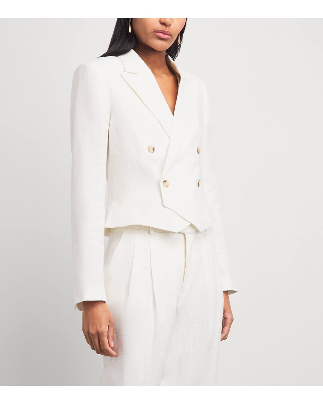 With Nothing Underneath White Linen Belgravia Cropped Blazer