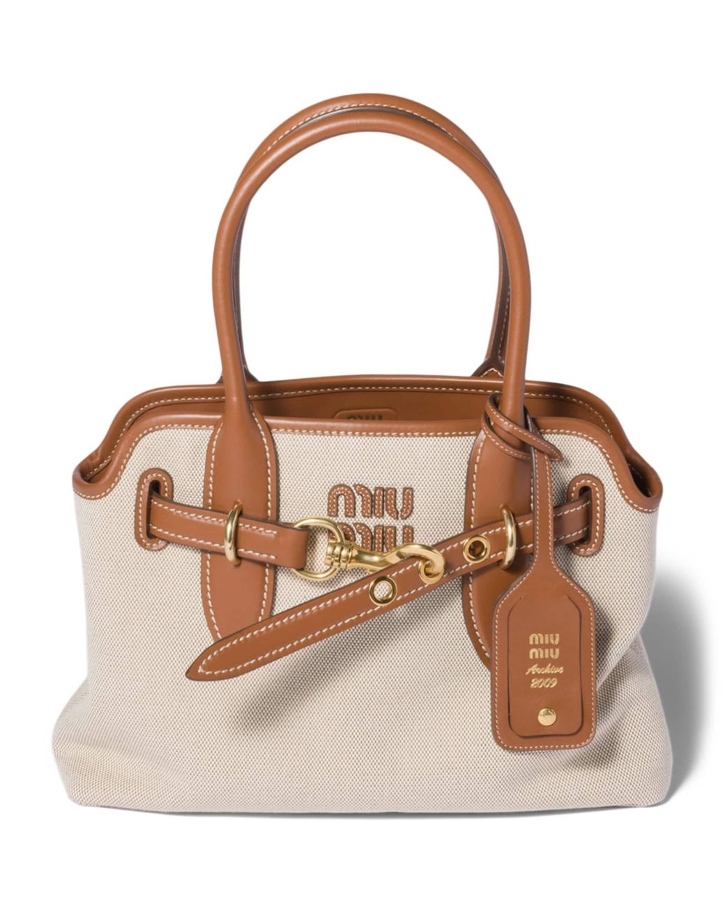 Miu Miu Brown Canvas And Leather Aventure Top-Handle Bag